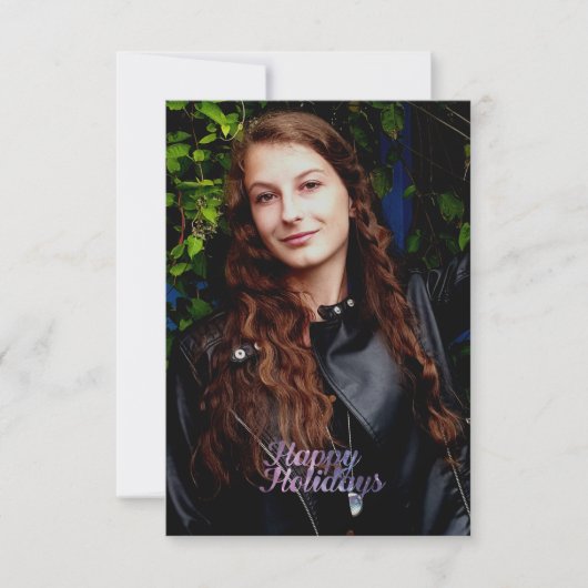 ハッピーホリデーズパープル宇宙銀河系タイポグラフィ カード (正面)