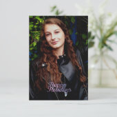 ハッピーホリデーズパープル宇宙銀河系タイポグラフィ カード (スタンド正面)