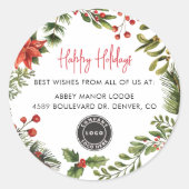 ハッピーホリデーズビジネスロゴクリスマス ラウンドシール (正面)