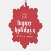 ハッピーホリデーズビジネスロゴモダンシンプル オーナメントカード (左)