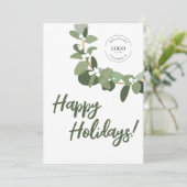 ハッピーホリデーズビジネスロゴリースグリーンホワイト シーズンカード (スタンド正面)