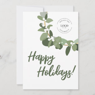 ハッピーホリデーズビジネスロゴリースグリーンホワイト シーズンカード