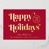 ハッピーホリデーズビジネスロゴレッドクリスマス 箔シーズンカード (正面)