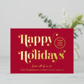 ハッピーホリデーズビジネスロゴレッドクリスマス 箔シーズンカード (立ち正面)