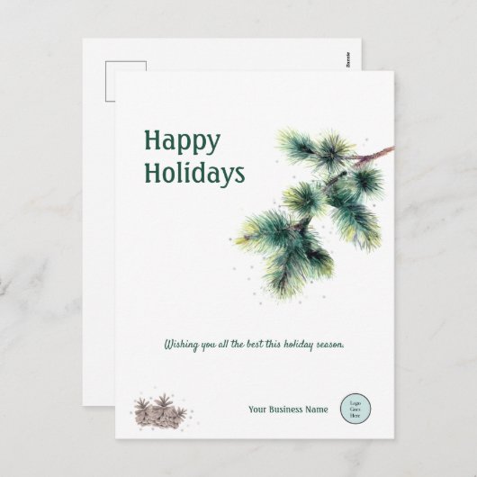 ハッピーホリデーズビジネス名のロゴ シーズンポストカード (正面/裏面)