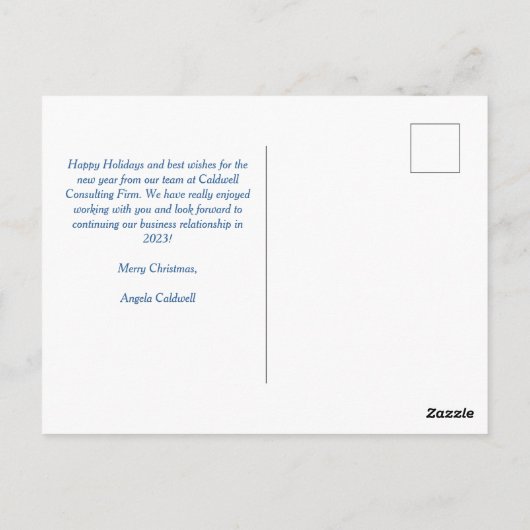 ハッピーホリデーズビューティフルブルーウィンタースノーフレーク ポストカード (裏面)