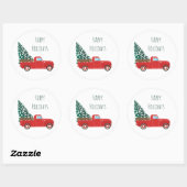 ハッピーホリデーズピックアップトラッククリスマスツリーレッド ラウンドシール (シート)