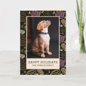 ハッピーホリデーズピンクブラックワンラインドッグフォト シーズンカード (正面)