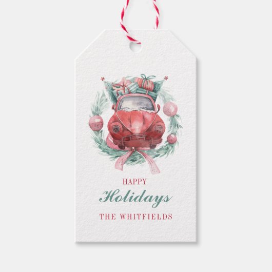 ハッピーホリデーズファミリークリスマススクモダンリプト ギフトタグ (正面)