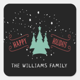 ハッピーホリデーズファミリーシクラシカルステッカー スクエアシール