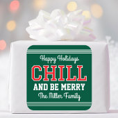 ハッピーホリデーズファミリーネームおもしろいレトログリーンレッド スクエアシール