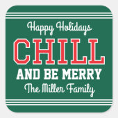 ハッピーホリデーズファミリーネームおもしろいレトログリーンレッド スクエアシール (正面)