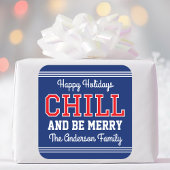 ハッピーホリデーズファミリーネームおもしろいレトロネイビーレッド スクエアシール