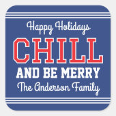 ハッピーホリデーズファミリーネームおもしろいレトロネイビーレッド スクエアシール (正面)