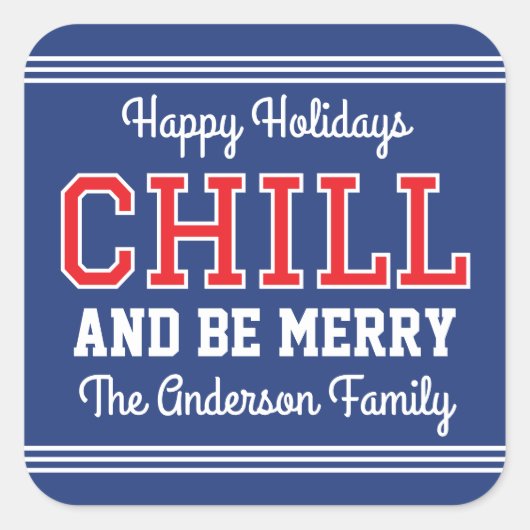 ハッピーホリデーズファミリーネームおもしろいレトロネイビーレッド スクエアシール (正面)