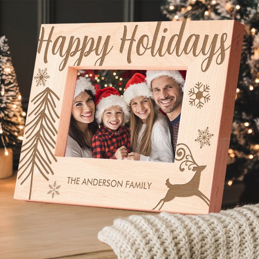 ハッピーホリデーズファミリーパーソナライズされたクリスマス レーザー彫刻フレーム