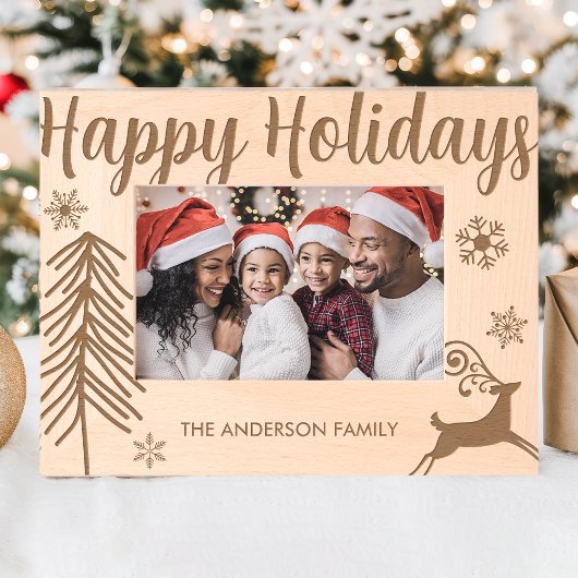 ハッピーホリデーズファミリーパーソナライズされたクリスマス レーザー彫刻フレーム