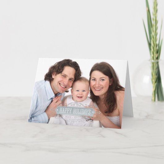 ハッピーホリデーズファミリーフォトとカスタム文字 カード (正面)