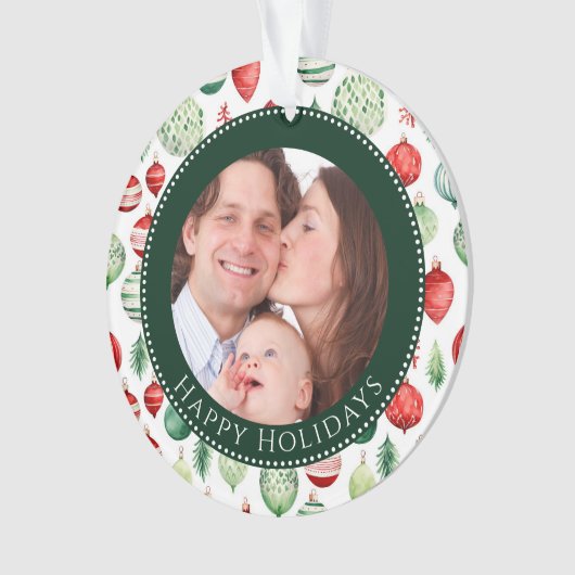 ハッピーホリデーズファミリーフォトキープサケ オーナメント (正面)