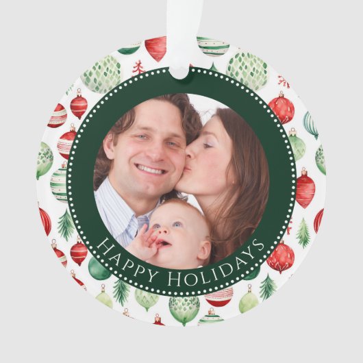 ハッピーホリデーズファミリーフォトキープサケ オーナメント (正面)
