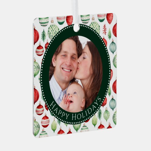 ハッピーホリデーズファミリーフォトキープサケ メタルオーナメント (正面右)