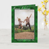 ハッピーホリデーズファミリーフォトグリーンタータンチェックスタイル カード (黄色い花)