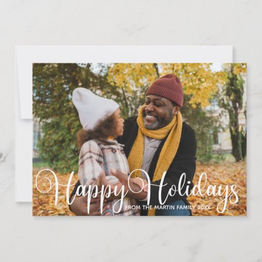 ハッピーホリデーズファミリーフォトスクリプモダントオーバーレイ シーズンカード (正面)