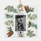 ハッピーホリデーズファミリーフォトパインクリスマス セラミックオーナメント (裏面)