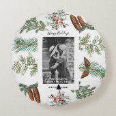 ハッピーホリデーズファミリーフォトパインクリスマス ラウンドクッション (裏面)