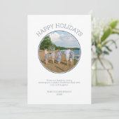 ハッピーホリデーズファミリーフォトブルーモダンクリスマス シーズンカード (スタンド正面)