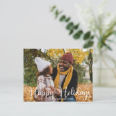 ハッピーホリデーズファミリーフォトミニマルモダンリストシック ポストカード (スタンド正面)