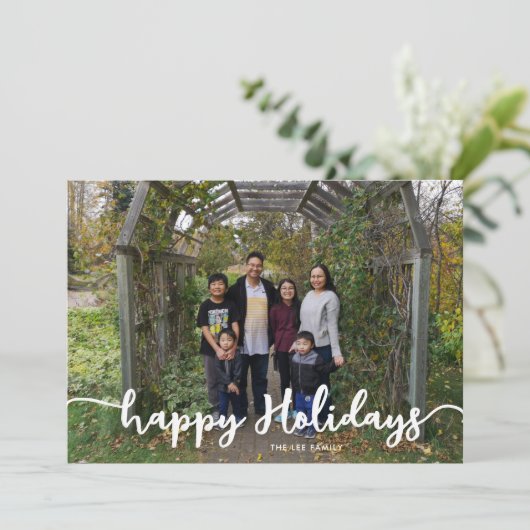 ハッピーホリデーズファミリーフォトレタリングモダンシック シーズンカード (スタンド正面)