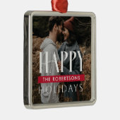 ハッピーホリデーズファミリー名赤いバナー写真 メタルオーナメント (右)