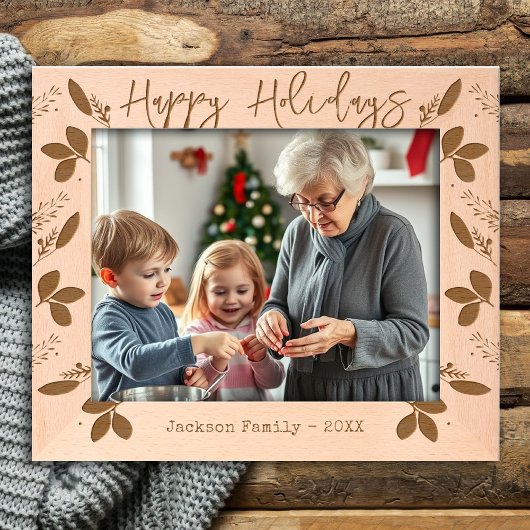 ハッピーホリデーズファミリー名 レーザー彫刻フレーム