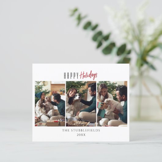 ハッピーホリデーズファミリー3写真クリスマスカード (スタンド正面)