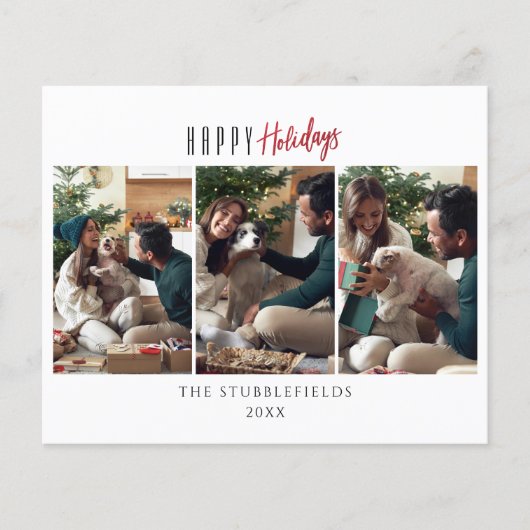 ハッピーホリデーズファミリー3写真クリスマスカード (正面)