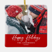 ハッピーホリデーズファミリー/カップルの名前2 – 写真 セラミックオーナメント (正面)