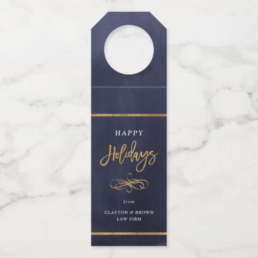 ハッピーホリデーズフェイクゴールドフォイル企業のギフト ボトルネックタグ (正面)