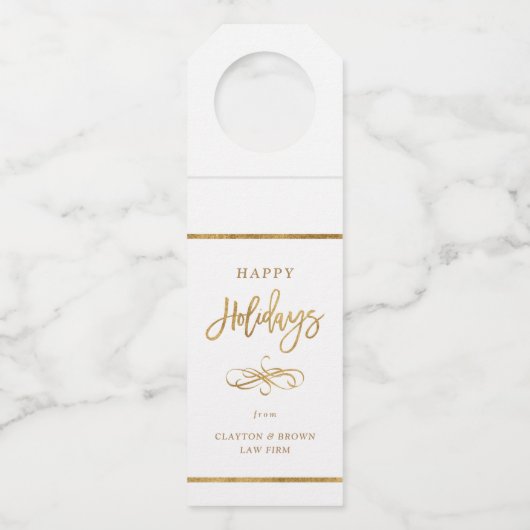ハッピーホリデーズフェイクゴールドフォイル企業のギフト ボトルネックタグ (正面)