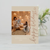 ハッピーホリデーズフェスティバルクリームスクリプトフォト金ゴールド 箔シーズンカード (立ち正面)