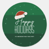 ハッピーホリデーズフェスティバルタイポグラフィかわいいクリスマス ラウンドシール (正面)