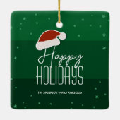 ハッピーホリデーズフェスティバルタイポグラフィファミリーフォト セラミックオーナメント (裏面)