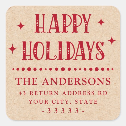 ハッピーホリデーズフェスティバルドットデバイダークラフト赤く見える スクエアシール (正面)