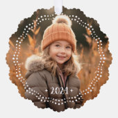 ハッピーホリデーズフェスティバルフォント縁どドットダークブルー オーナメントカード (正面)