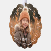 ハッピーホリデーズフェスティバルフォント縁どドットダークブルー オーナメントカード (左)