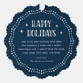 ハッピーホリデーズフェスティバルフォント縁どドットダークブルー オーナメントカード (裏面)