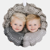 ハッピーホリデーズフェスティバルフォント縁どドットダークブルー オーナメントカード (正面)