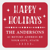ハッピーホリデーズフェスティバルフォント縁どドットレッド スクエアシール (正面)