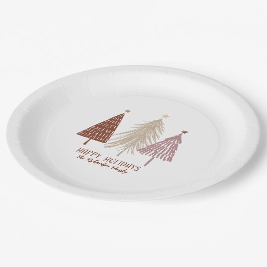 ハッピーホリデーズフェスティバルメリークリスマスツリーズシック ペーパープレート (アングル)