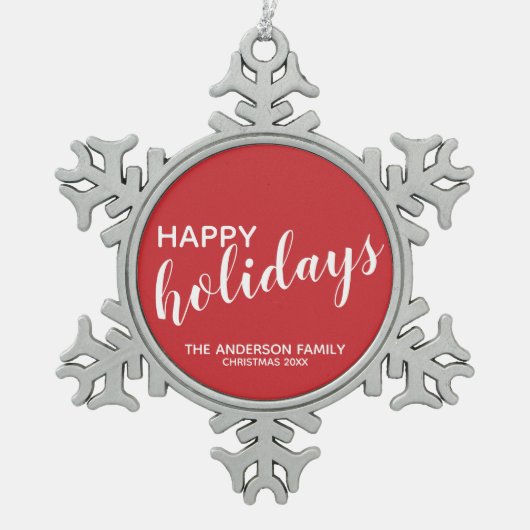 ハッピーホリデーズフェスティバルレッド スノーフレークピューターオーナメント (正面)